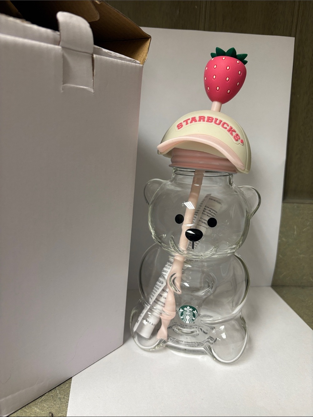 Starbucks Clear Bear Bottle with Pink Strawberry Cap